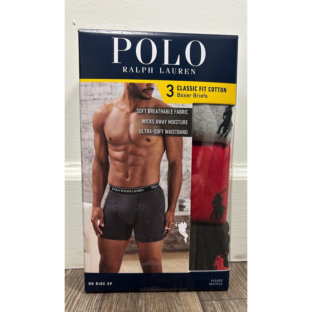 Polo Ralph Lauren 3 Classic Fit Cotton Boxer Briefs Men Medium Red, Gray, Black